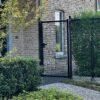 Enkele tuinpoort met ronde palen – gelast gaas 50×50