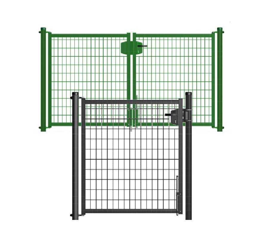 Enkele tuinpoort met ronde palen – gelast gaas 50×50